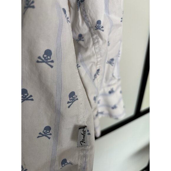 Fender White Button Down Shirt Mens Medium Rock Roll Skulls - Picture 7 of 16